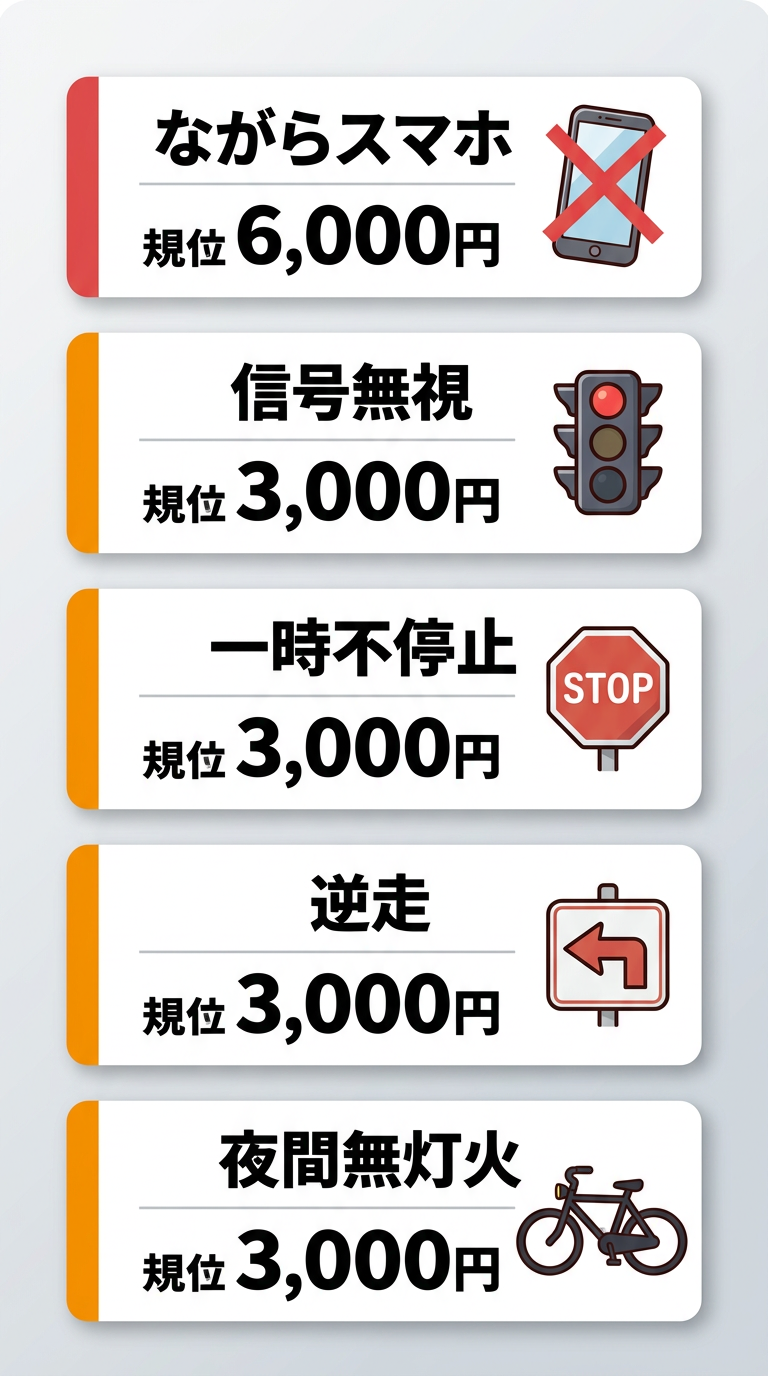 主な違反行為と反則金一覧
