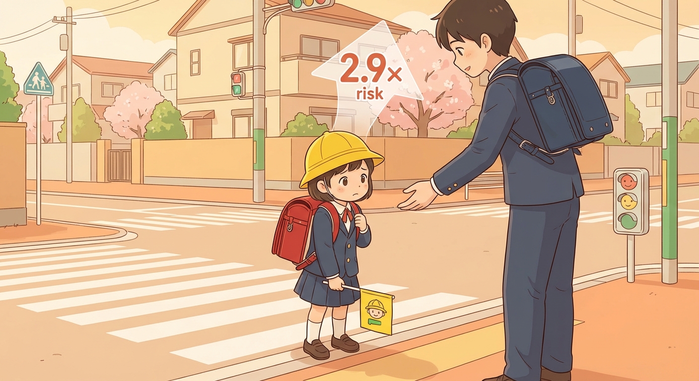 通学路の安全対策91%完了、でも小1の事故リスクは6年生の2.9倍