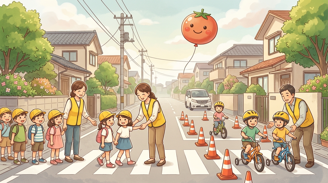 【三重県松阪市】ボランティア「とまとーず」が交通安全教室 横断と自転車を実地で