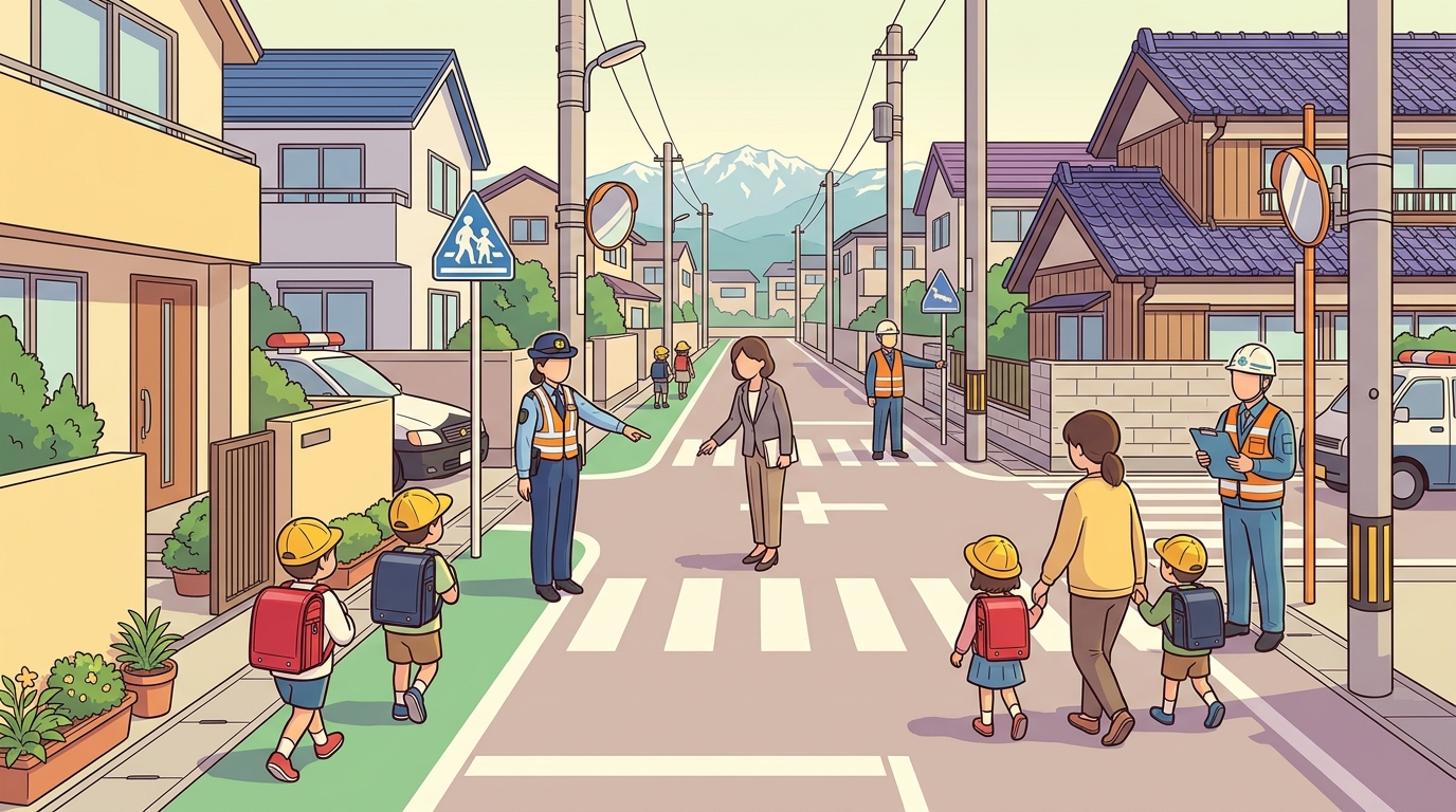 【富山県滑川市】市内7小学校の通学路で安全点検 教員・警察・市の担当者が合同で