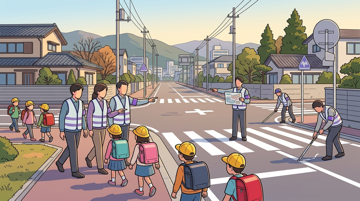【山梨県都留市】通学路8か所を歩いて合同点検 消えかけた白線を確認し改善検討へ