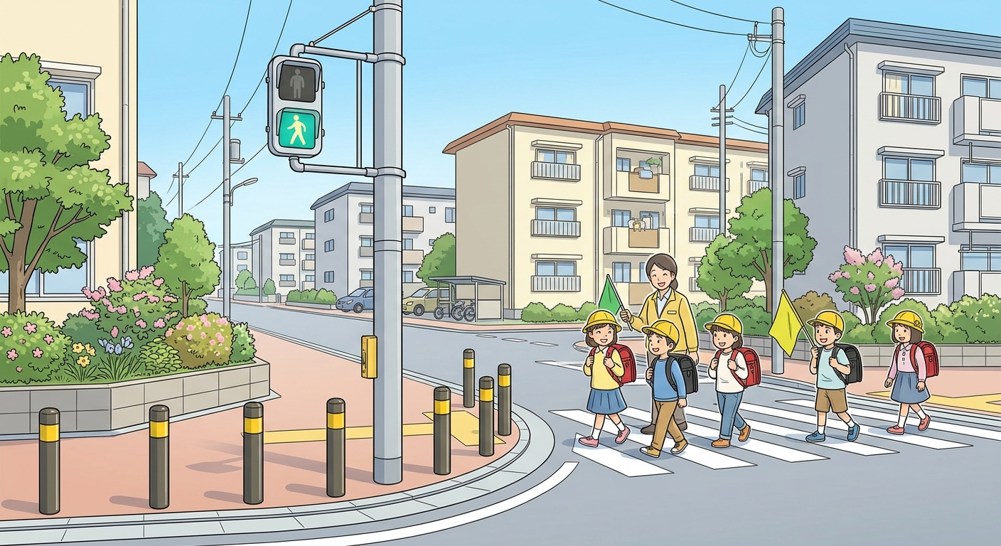 【神奈川県大和市】通学路にボラード18カ所を設置、信号の青時間を延長—いちょう団地周辺